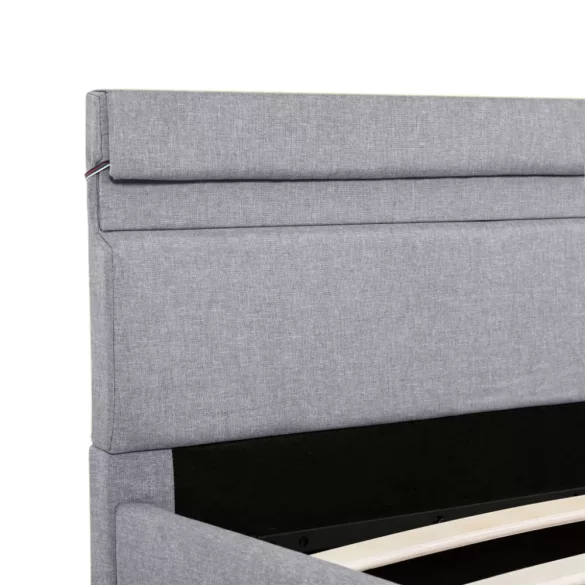 világosszürke szövet LED-es ágy hidraulikus tárolóval 160x200cm