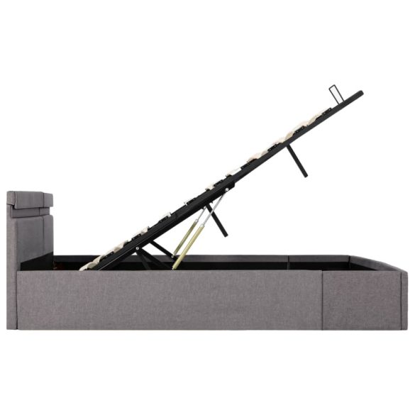 tópszínű szövet LED-es ágykeret hidraulikus tárolóval 160x200cm