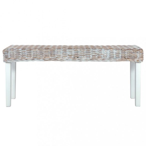 fehér természetes kubu rattan és tömör mahagóni fa pad 110 cm