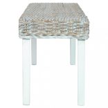 fehér természetes kubu rattan és tömör mahagóni fa pad 110 cm