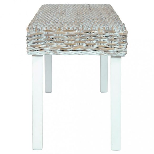 fehér természetes kubu rattan és tömör mahagóni fa pad 110 cm