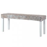 fehér természetes kubu rattan és tömör mahagóni fa pad 110 cm