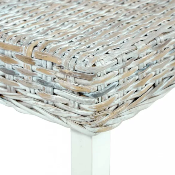 fehér természetes kubu rattan és tömör mahagóni fa pad 110 cm