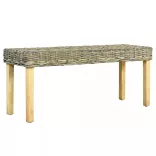 természetes kubu rattan és tömör mahagóni fa pad 110 cm