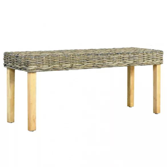 természetes kubu rattan és tömör mahagóni fa pad 110 cm