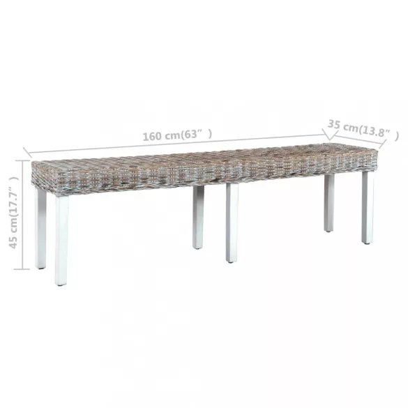 fehér természetes kubu rattan és tömör mangófa pad 160 cm