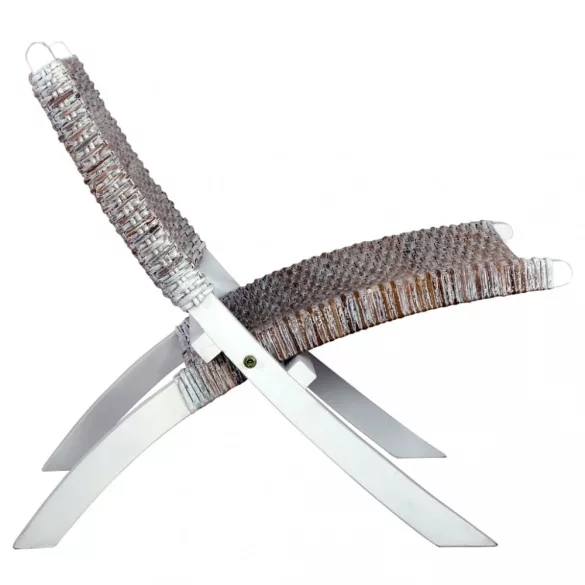 fehér természetes kubu rattan és tömör mahagóni pihenőszék