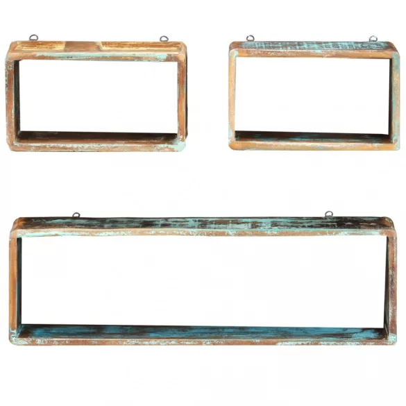 3-részes tömör újrahasznosított fa fali kockapolcszett