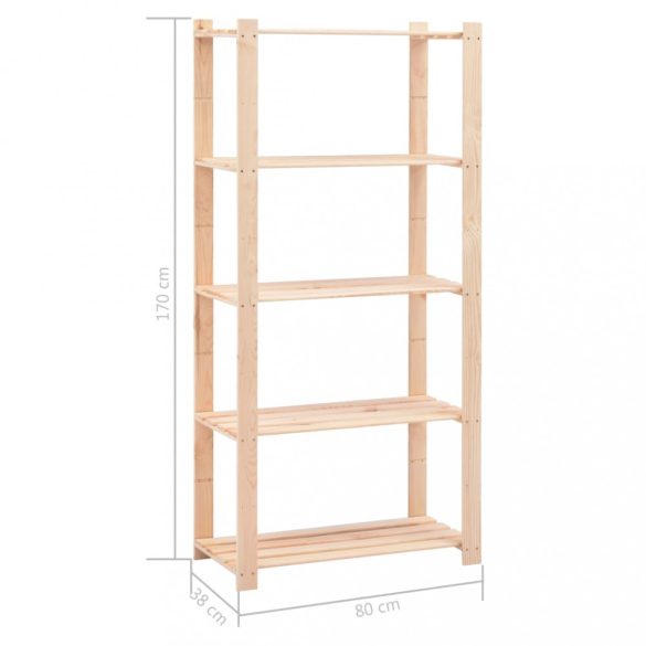 5-szintes tömör fenyőfa tárolóállvány 250 kg 80 x 38 x 170 cm
