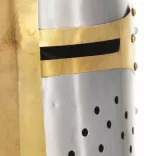 ezüst antik középkori keresztes lovagi acélsisak LARP másolat