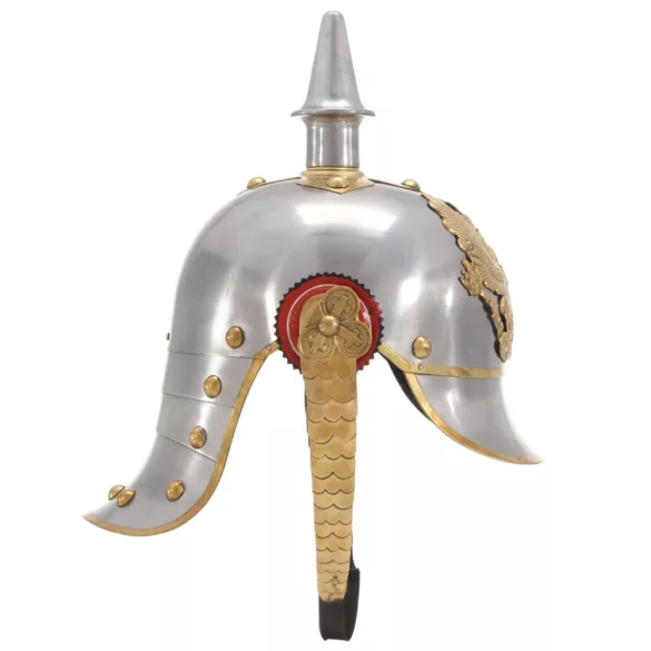 ezüstszínű antik német porosz harcos acélsisak LARP másolat