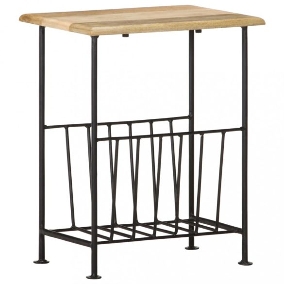 tömör mangófa és acél újságtartó 40 x 30 x 50 cm