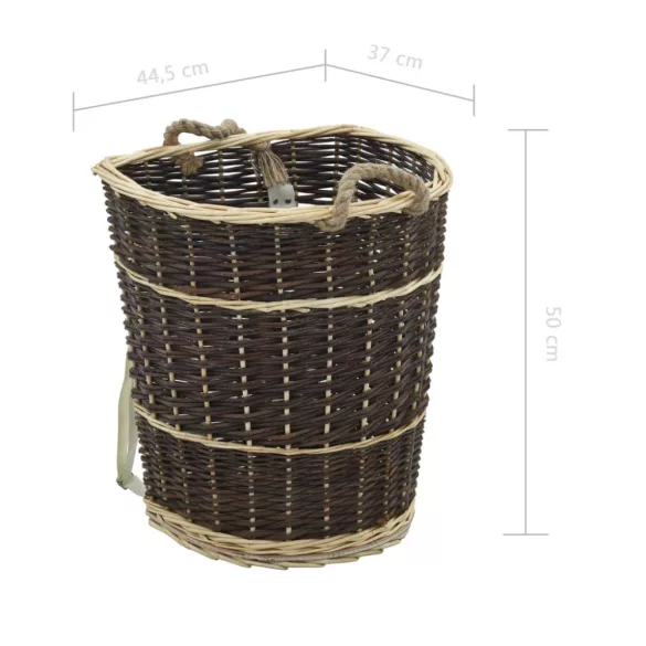 természetes fűzfa tűzifa hátikosár fogantyúkkal 44,5x37x50 cm