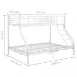 fehér fém emeleteságy-keret 140 x 200 cm/90 x 200 cm