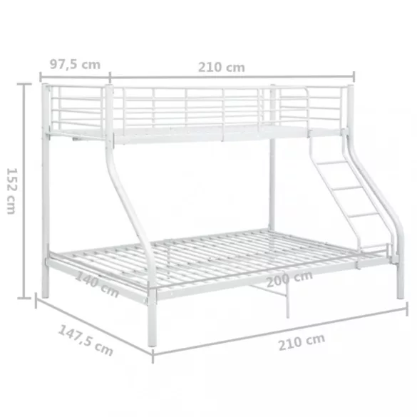 fehér fém emeleteságy-keret 140 x 200 cm/90 x 200 cm