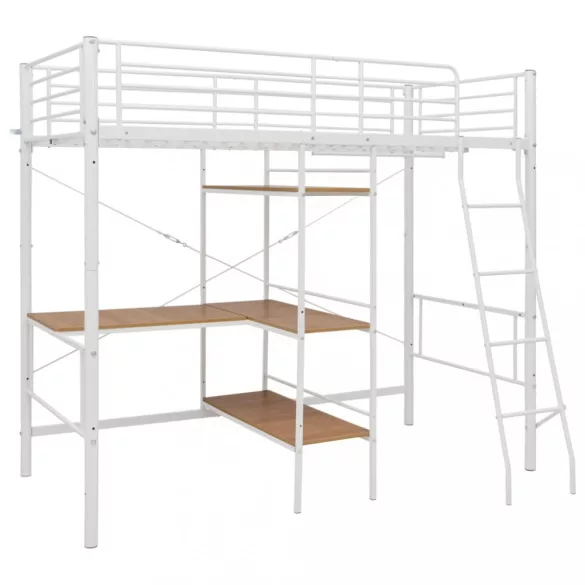 fehér fém emeletes ágykeret asztallal 90 x 200 cm