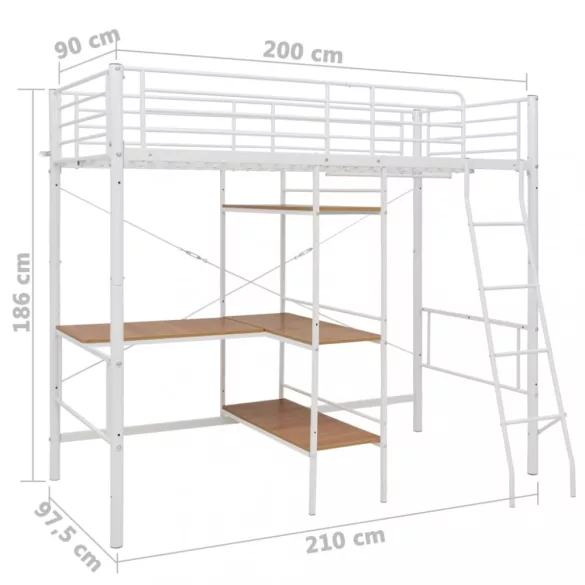 fehér fém emeletes ágykeret asztallal 90 x 200 cm
