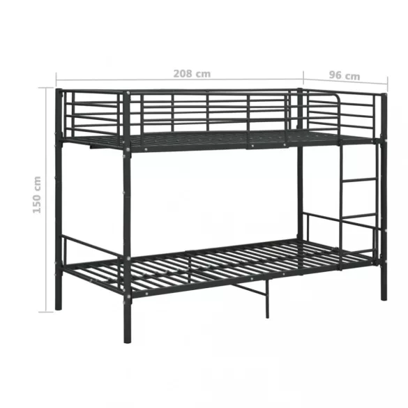 fekete fém emeletes ágy 90 x 200 cm