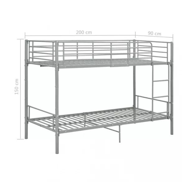 szürke fém emeletes ágy 90 x 200 cm