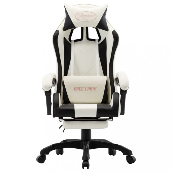 fekete és fehér műbőr versenyszék lábtartóval