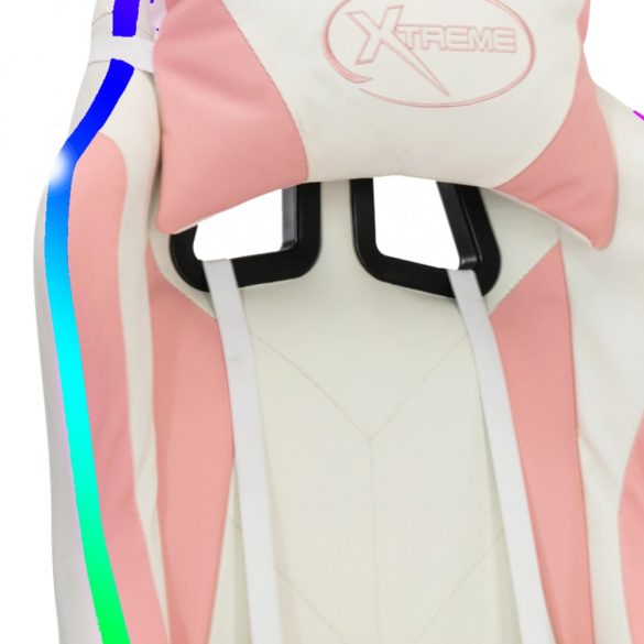 rózsaszín és fekete műbőr versenyszék RGB LED-világítással