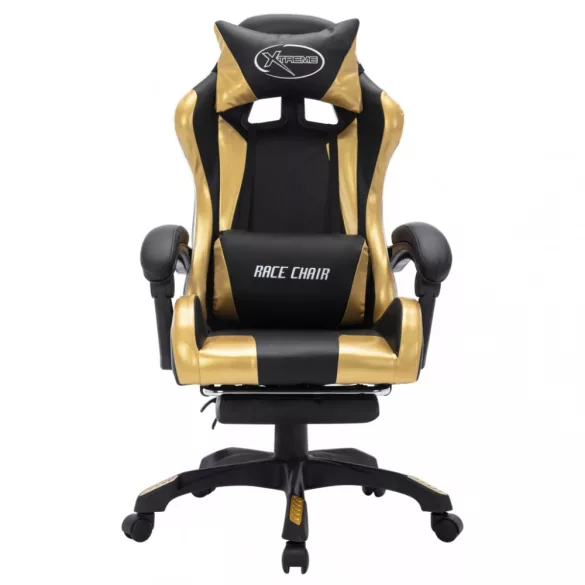 aranyszínű és fekete műbőr versenyszék RGB LED-világítással