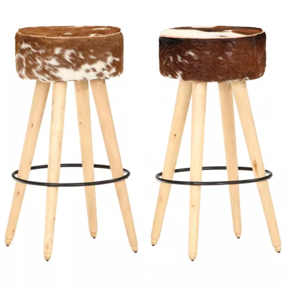 2 db barna valódi bőr nyers mangófa bárszék