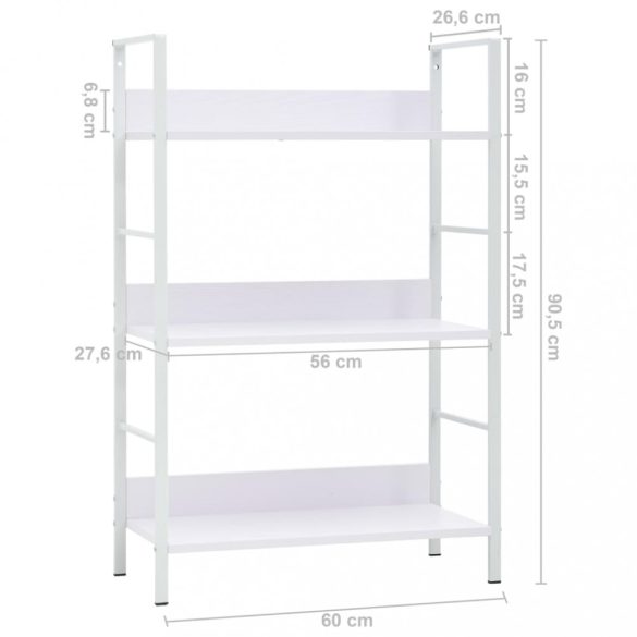 3 szintes fehér szerelt fa könyvespolc 60 x 27,6 x 90,5 cm