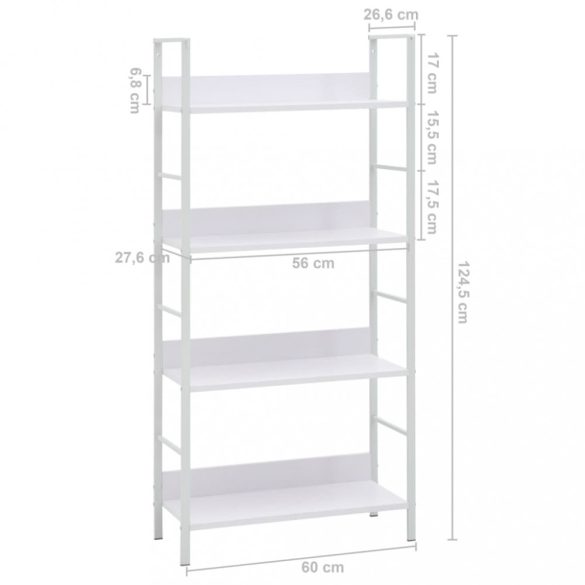 4 szintes fehér szerelt fa könyvespolc 60 x 27,6 x 124,5 cm