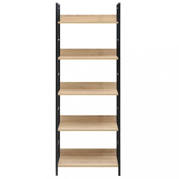 5 szintes tölgyszínű szerelt fa könyvespolc 60x27,6x158,5 cm