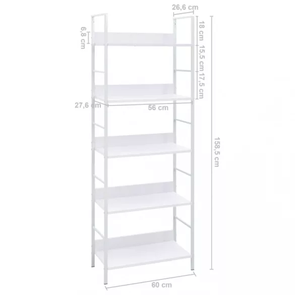 5 szintes fehér szerelt fa könyvespolc 60 x 27,6 x 158,5 cm