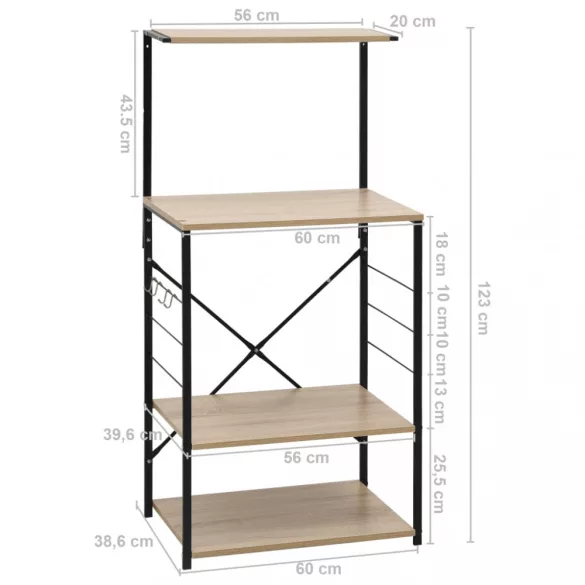 fekete-tölgyszínű szerelt fa mikrosütő szekrény 60x39,6x123 cm