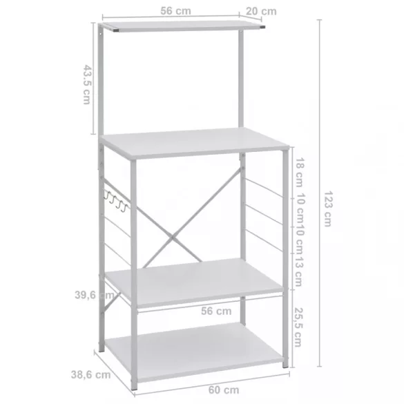 fehér szerelt fa mikrohullámú szekrény 60x39,6x123 cm
