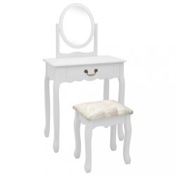   fehér császárfa MDF fésülködőasztal ülőkével 65x36x128 cm