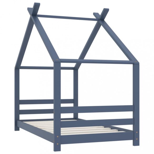 szürke tömör fenyőfa gyerekágy-keret 80 x 160 cm