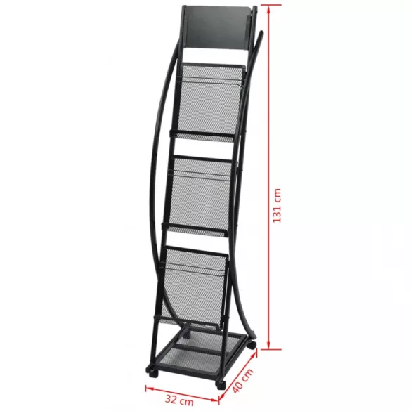 Fekete, A4-es újságtartó állvány 40x32x131 cm