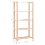 5 db 5-szintes tömör fenyőfa tárolópolc 250 kg 80 x 38 x 170 cm