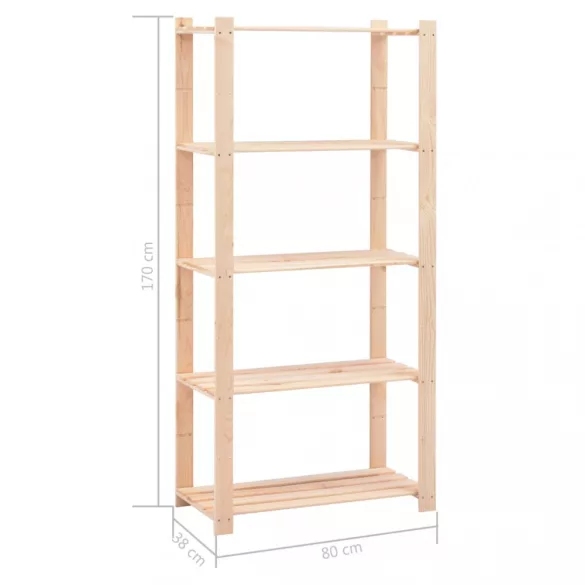10 db 5-szintes tömör fenyő tárolópolc 250 kg 80 x 38 x 170 cm