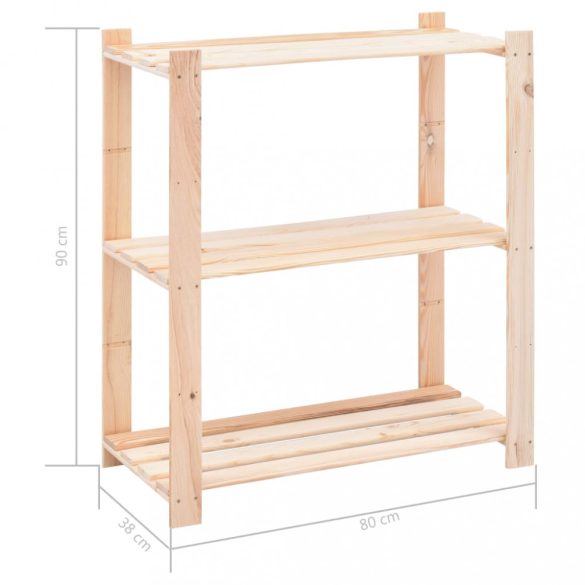 2 db 3-szintes tömör fenyőfa tárolópolc 150 kg 80 x 38 x 90 cm