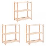 3 db 3-szintes tömör fenyőfa tárolópolc 150 kg 80 x 38 x 90 cm