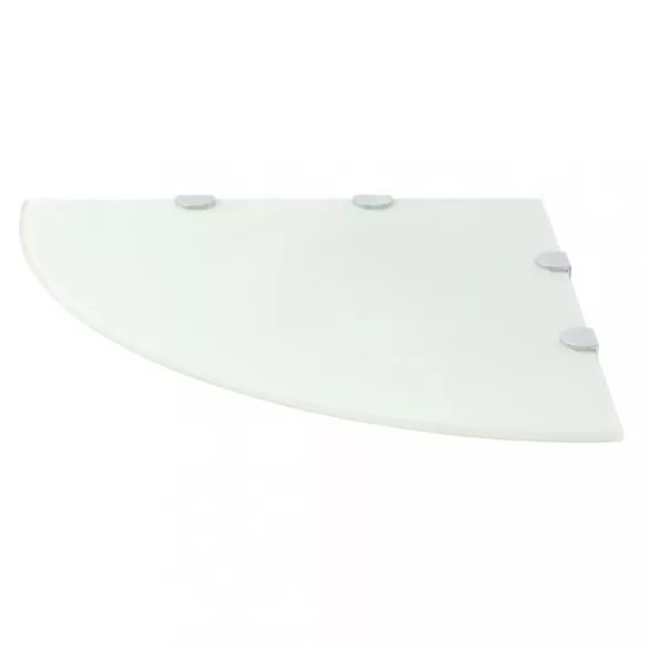 2 db fehér üveg sarokpolc krómtartóval 45 x 45 cm