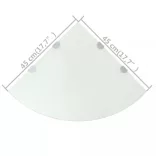 2 db fehér üveg sarokpolc krómtartóval 45 x 45 cm