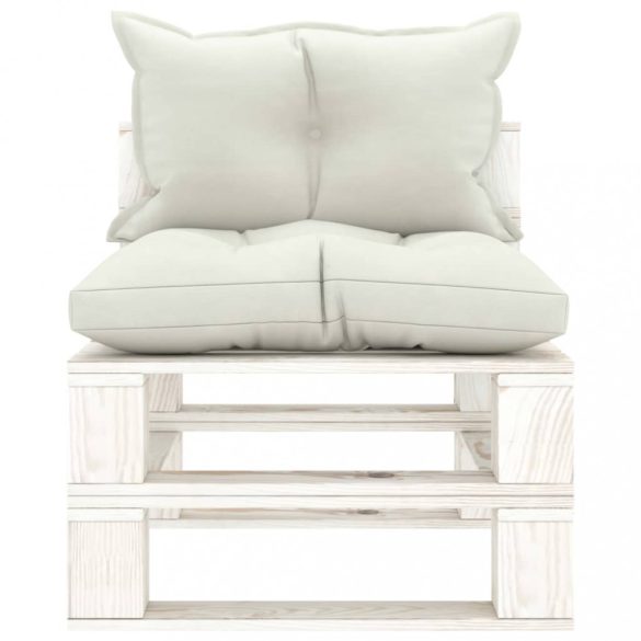 fa kerti középső raklapkanapé bézs párnákkal