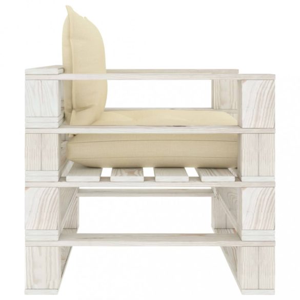 fa kerti raklapkanapé krémszínű párnákkal