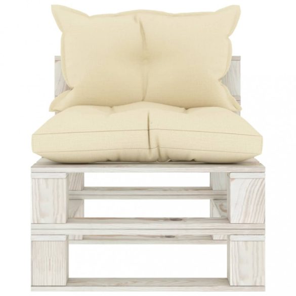 fa kerti középső raklapkanapé krémszínű párnákkal