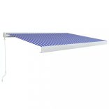 kék és fehér manuális, kazettás napellenző 350 x 250 cm