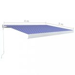 kék és fehér manuális, kazettás napellenző 400 x 300 cm