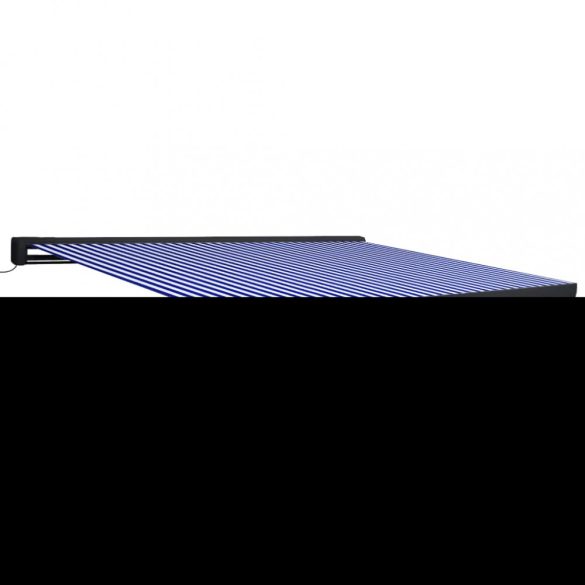 kék és fehér motorizált kazettás napellenző 400 x 300 cm