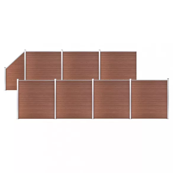 7 négyszögletes és 1 ferde barna WPC kerítéselem 1311 x 186 cm