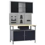 munkapad három fali panellel és egy szekrénnyel